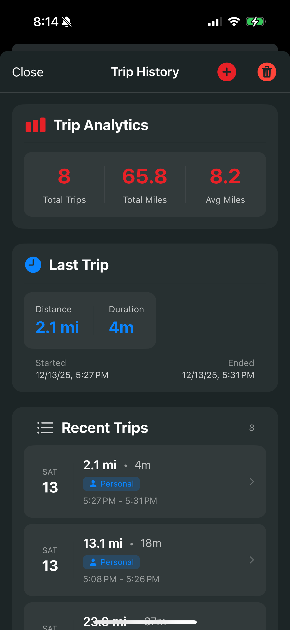 Trip History - Complete driving history and patterns